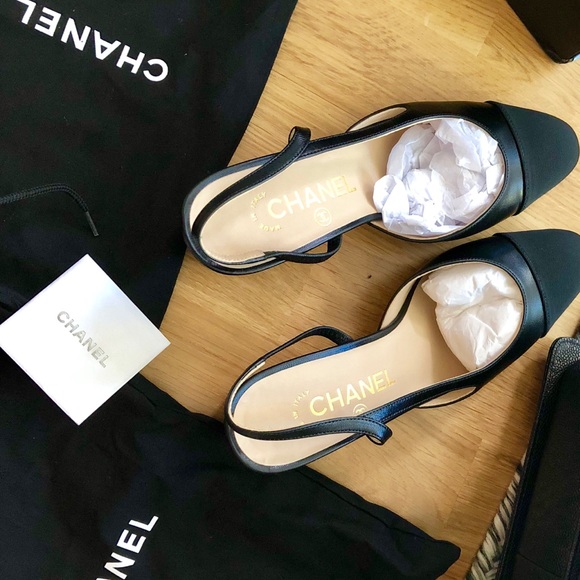 black leather slingbacks